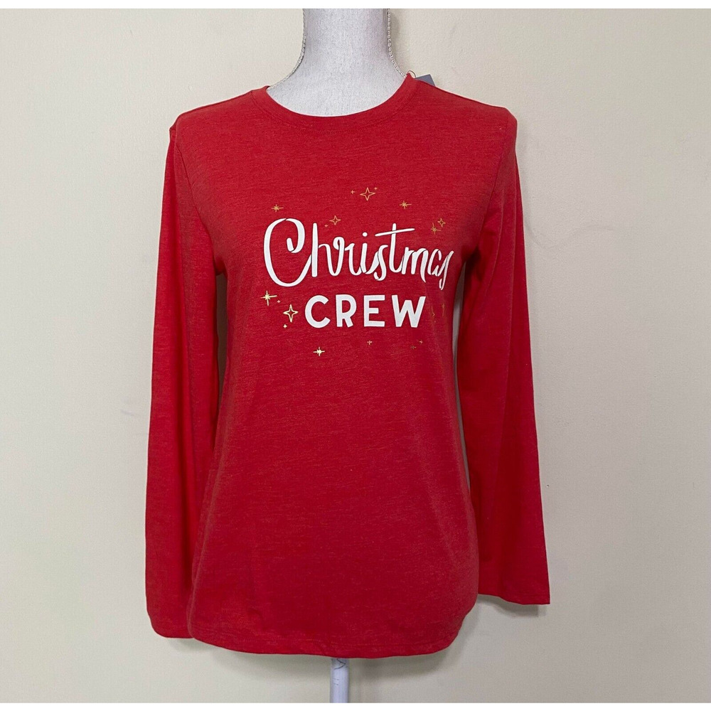 Cat & Jack Long Sleeve Christmas‎ Crew T-Shirt for Adult Unisex Large (NEW) Red